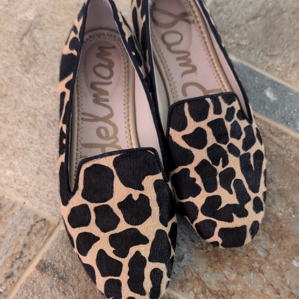 Sam Edelman Black and Tan Animal Print Loafers